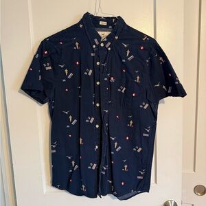 Hollister Dark Blue Men's Shirt with Beach Icon Print